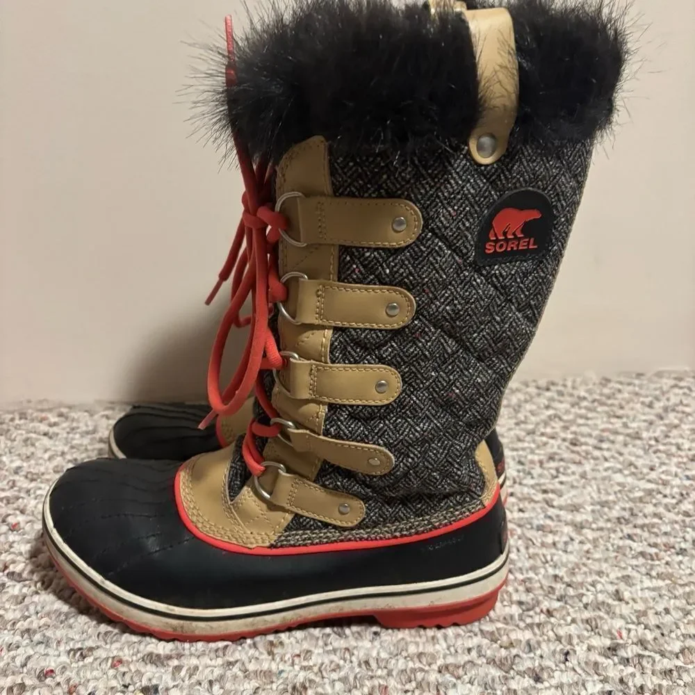 Sorel Tofino Brown Cordovan Herringbone Waterproof Winter Tall Boots- Size 8